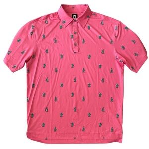 FootJoy Polo Shirt Mens Large Pink Golf Cactus Print Lisle Athletic Performance